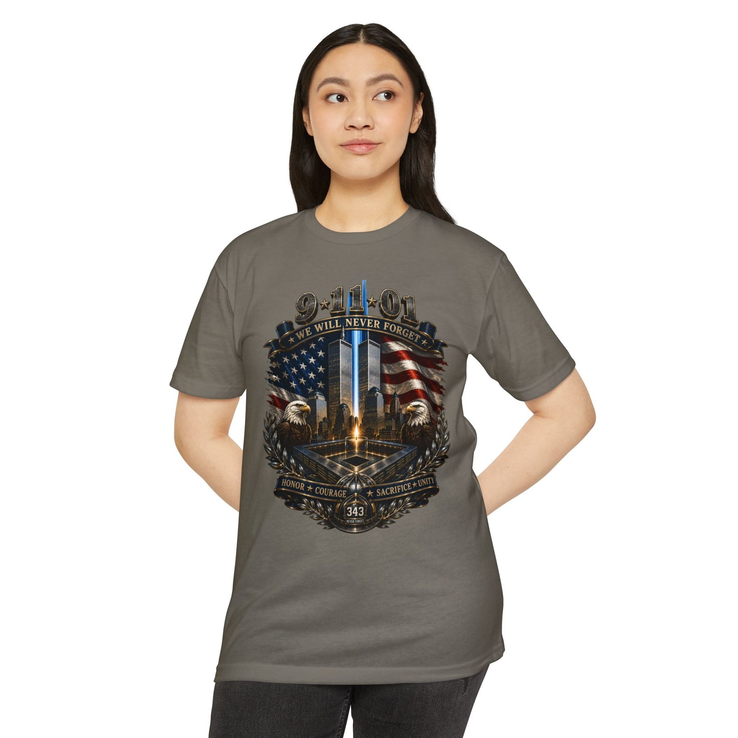 9/11 Never Forget Tribute T-Shirt — World Trade Center Memorial Tee