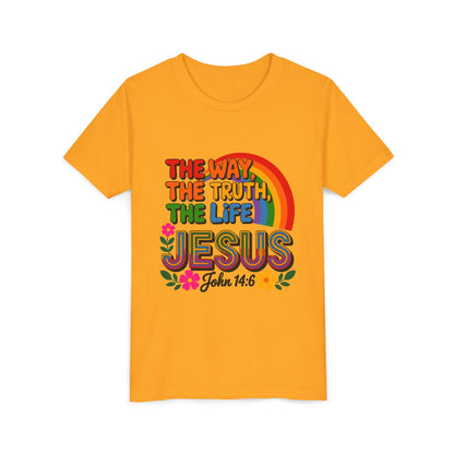 Youth Tee — "The Way, The Truth, The Life" Jesus John 14:6 Rainbow Christian Shirt