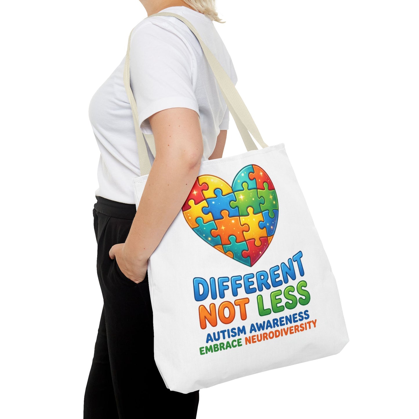 Autism Awareness Tote — "Different Not Less" Puzzle Heart