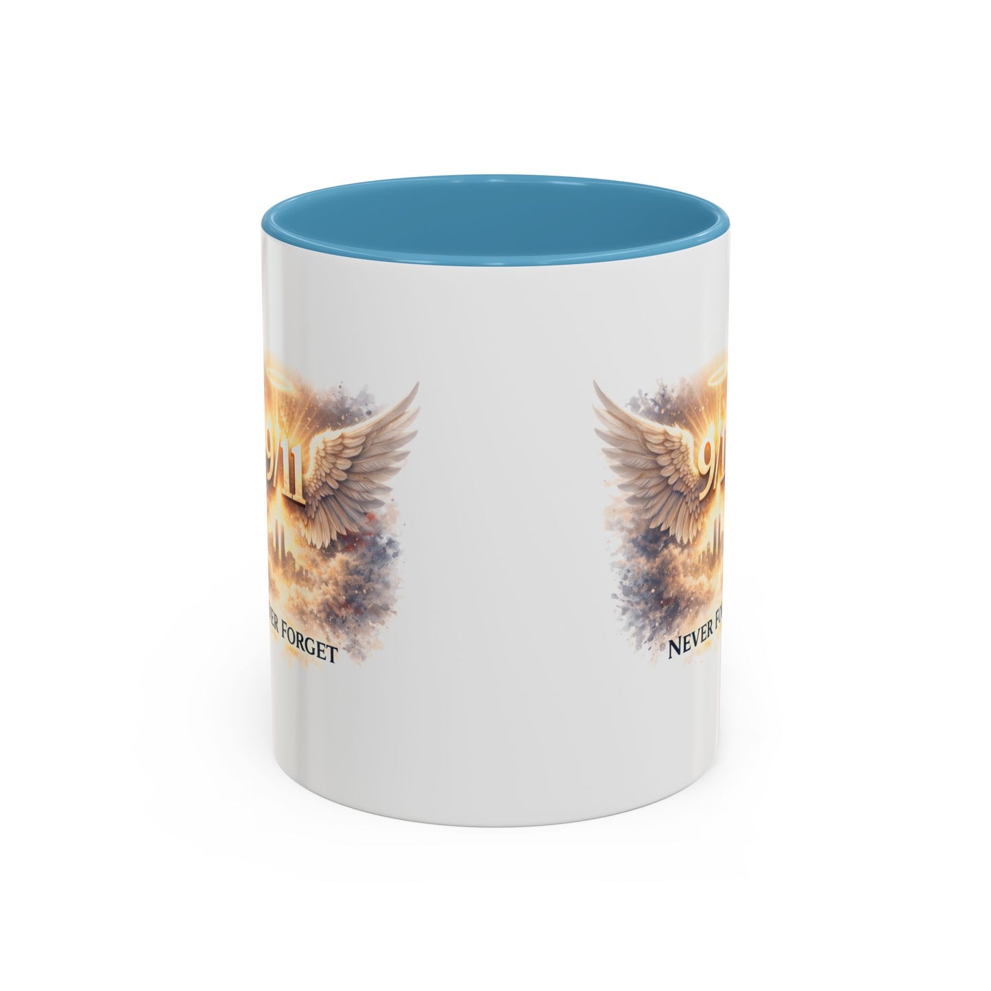 9/11 Never Forget Accent Coffee Mug — Memorial Tribute Ceramic Mug