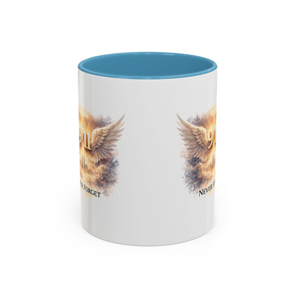 9/11 Never Forget Accent Coffee Mug — Memorial Tribute Ceramic Mug