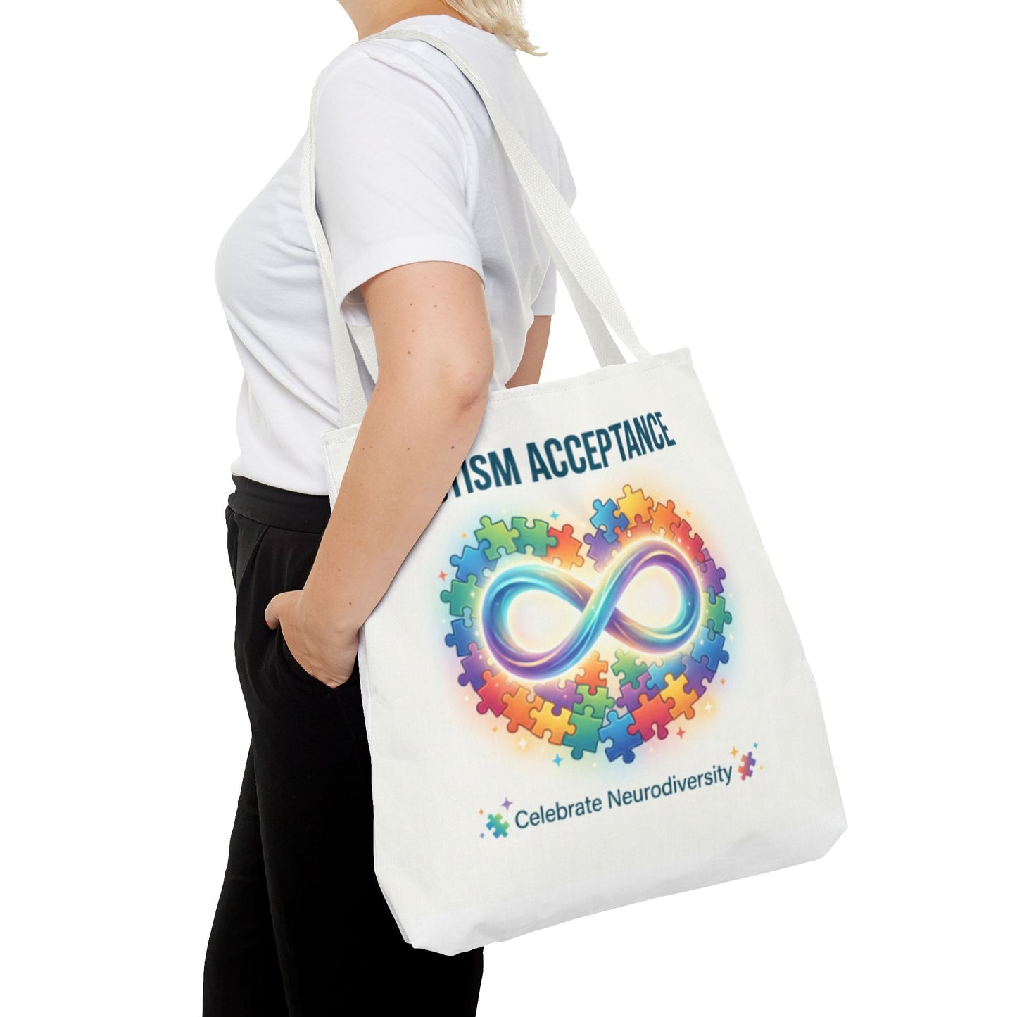 Autism Acceptance Tote Bag — Rainbow Neurodiversity Infinity Puzzle Design