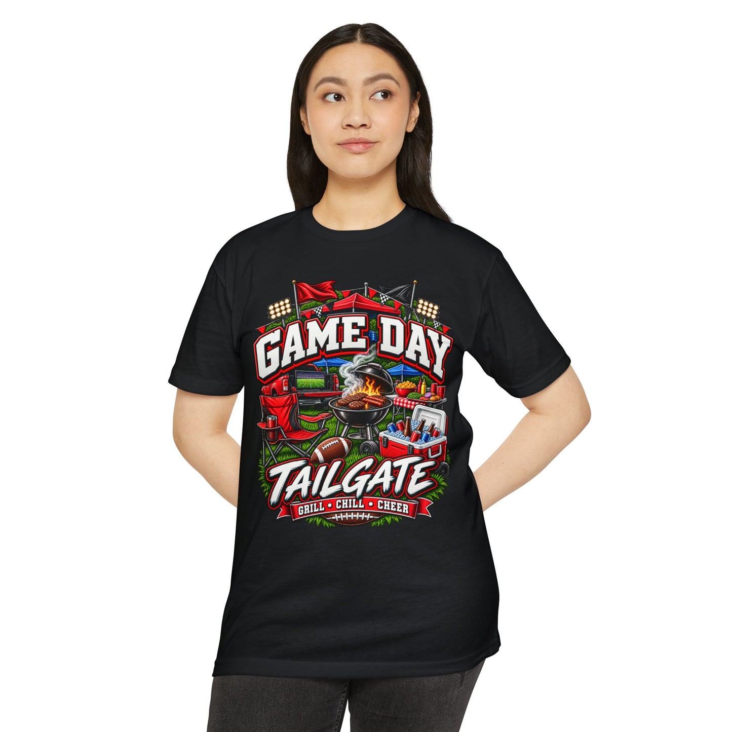 Game Day Tailgate T-Shirt — Grill, Chill & Cheer Football Tee
