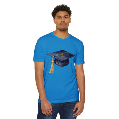 Graduation Cap T-Shirt — Navy Mortarboard with Gold Tassel