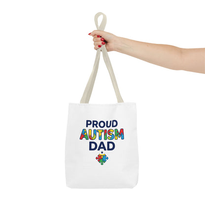 Proud Autism Dad Tote Bag — Colorful Puzzle-Heart Support Gift
