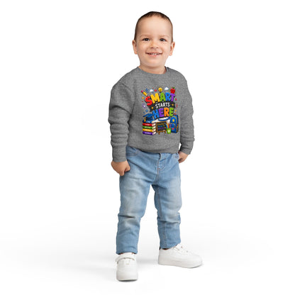 Toddler Sweatshirt — "Smart Starts Here" Back-to-School Kids Crewneck