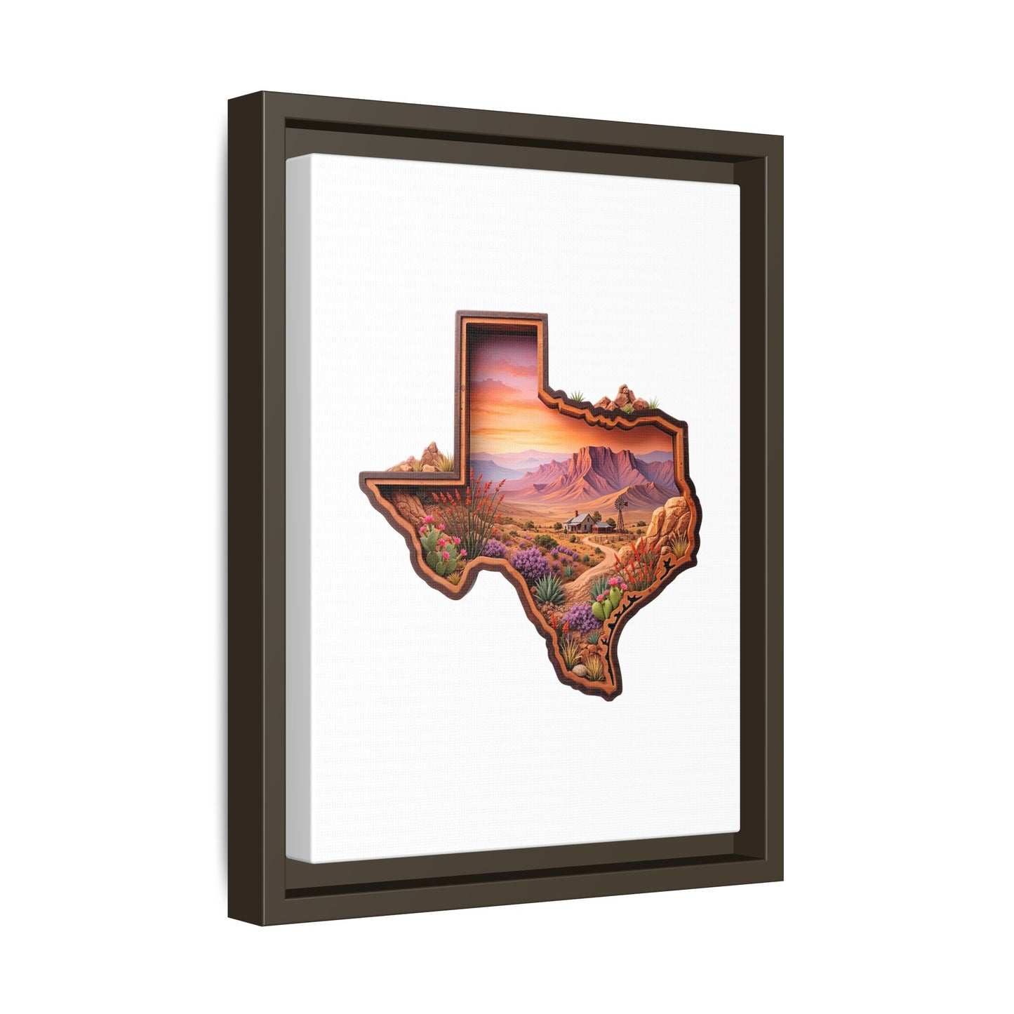 Framed Texas Landscape Matte Canvas — Desert Sunset State Art Print