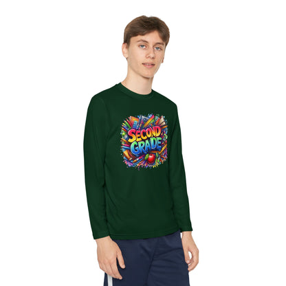 Second Grade Youth Long Sleeve Tee — Colorful School Supplies Back-to-School Shirt