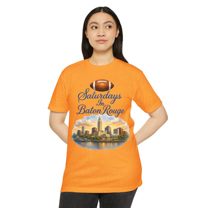 Saturdays in Baton Rouge Football T‑Shirt — City Skyline Game Day Tee