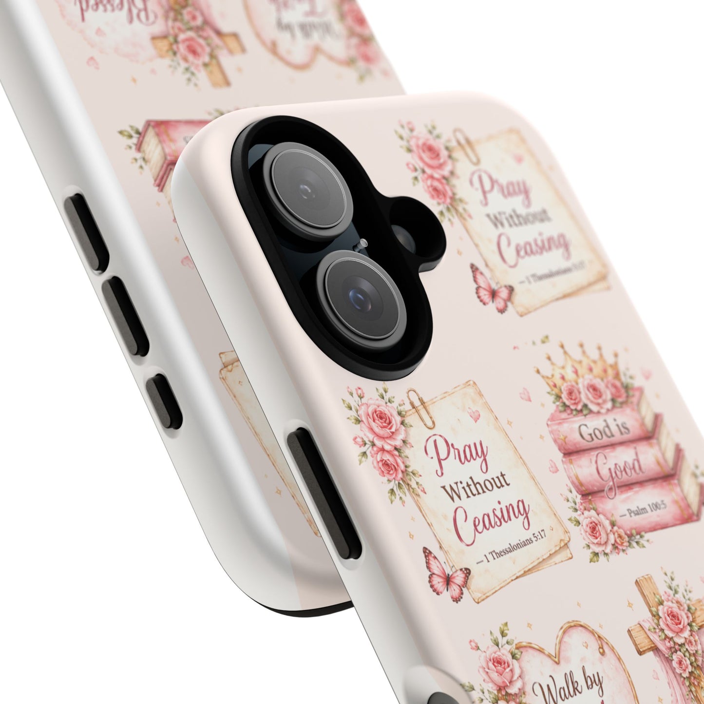 Christian Floral Phone Case — "Pray Without Ceasing" Faith Cross Design