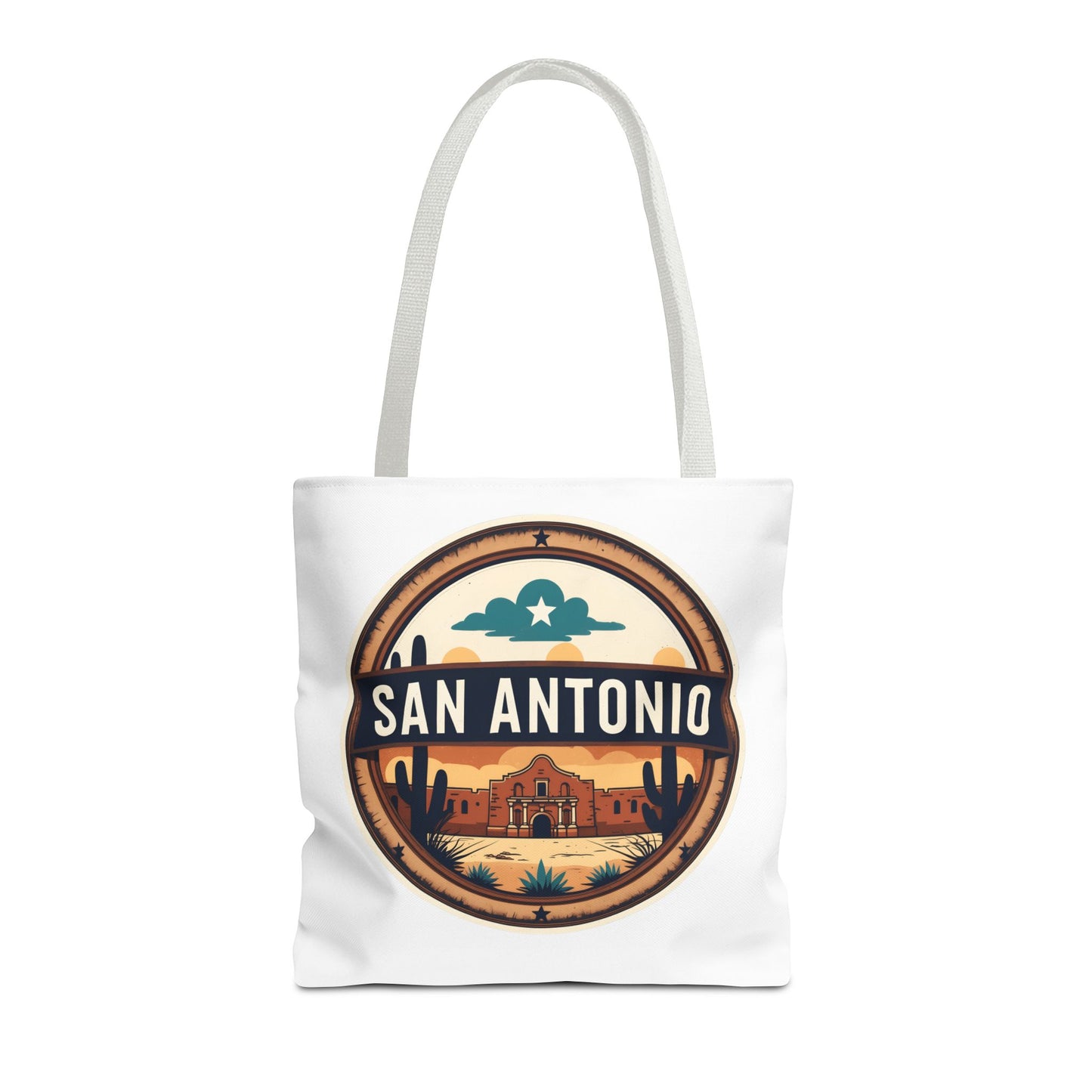 San Antonio Vintage Badge Tote Bag — Retro Texas Travel Market Tote
