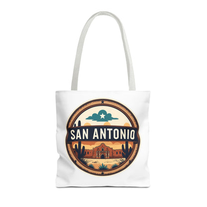 San Antonio Vintage Badge Tote Bag — Retro Texas Travel Market Tote