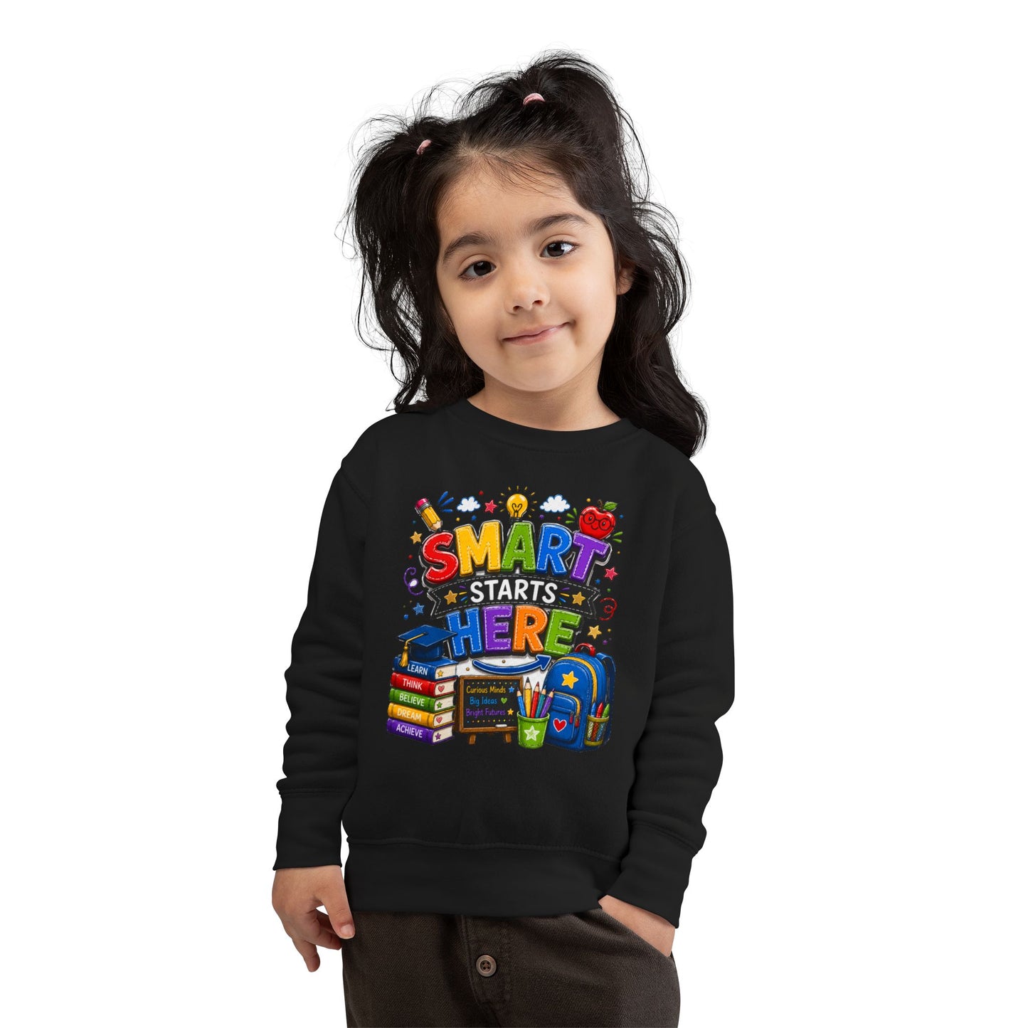 Toddler Sweatshirt — "Smart Starts Here" Back-to-School Kids Crewneck