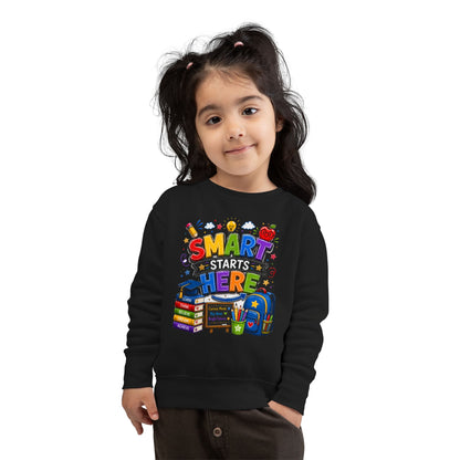 Toddler Sweatshirt — "Smart Starts Here" Back-to-School Kids Crewneck