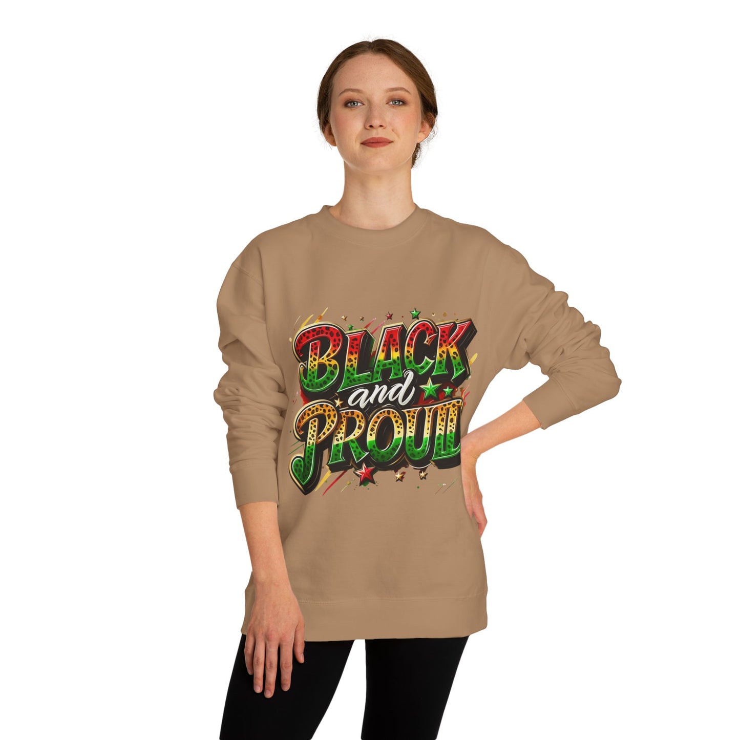 Black and Proud Crewneck Sweatshirt — Afrocentric Pride Graphic