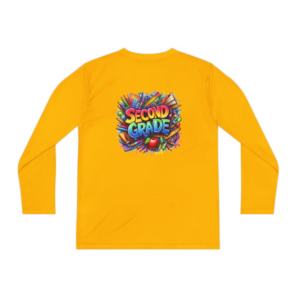 Second Grade Youth Long Sleeve Tee — Colorful School Supplies Back-to-School Shirt