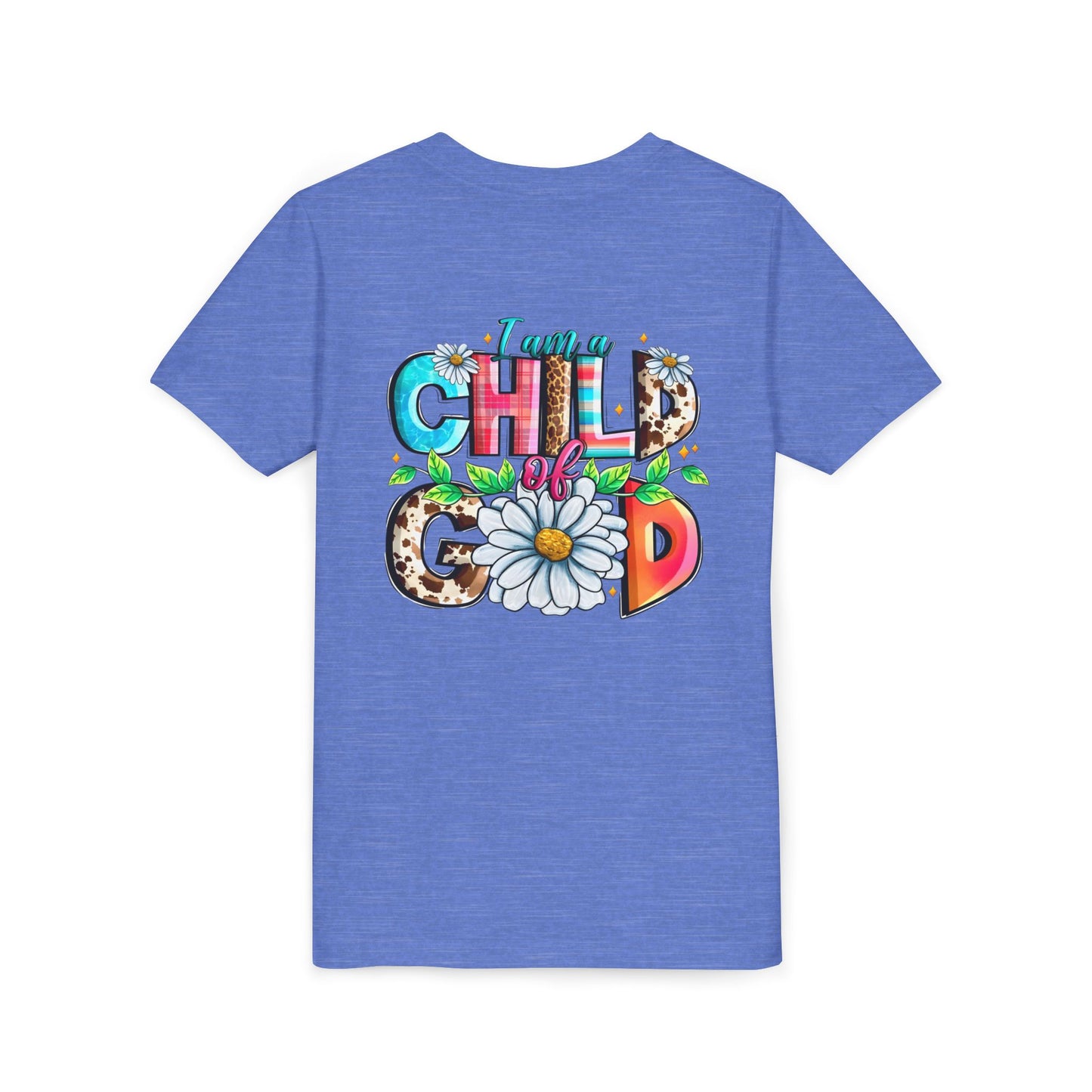 Youth Tee — "I Am a Child of God" Floral Christian Graphic