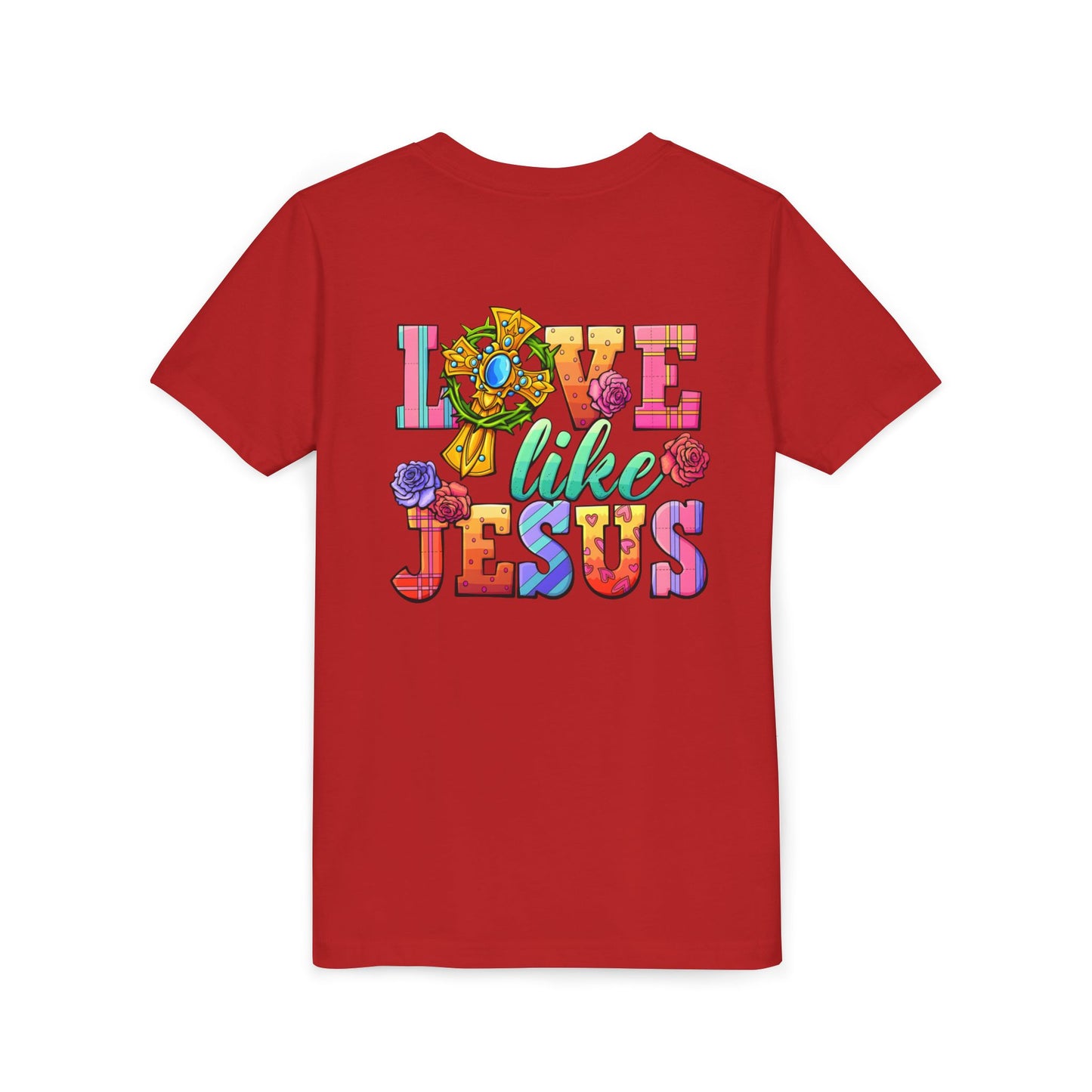 Youth Tee — "Love Like Jesus" Colorful Faith Graphic