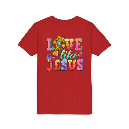 Youth Tee — "Love Like Jesus" Colorful Faith Graphic