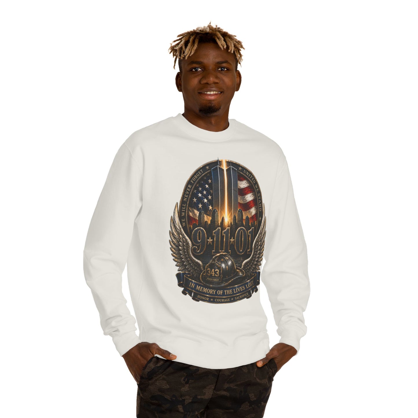 9/11 Memorial Crewneck Sweatshirt — Tribute to Fallen Heroes