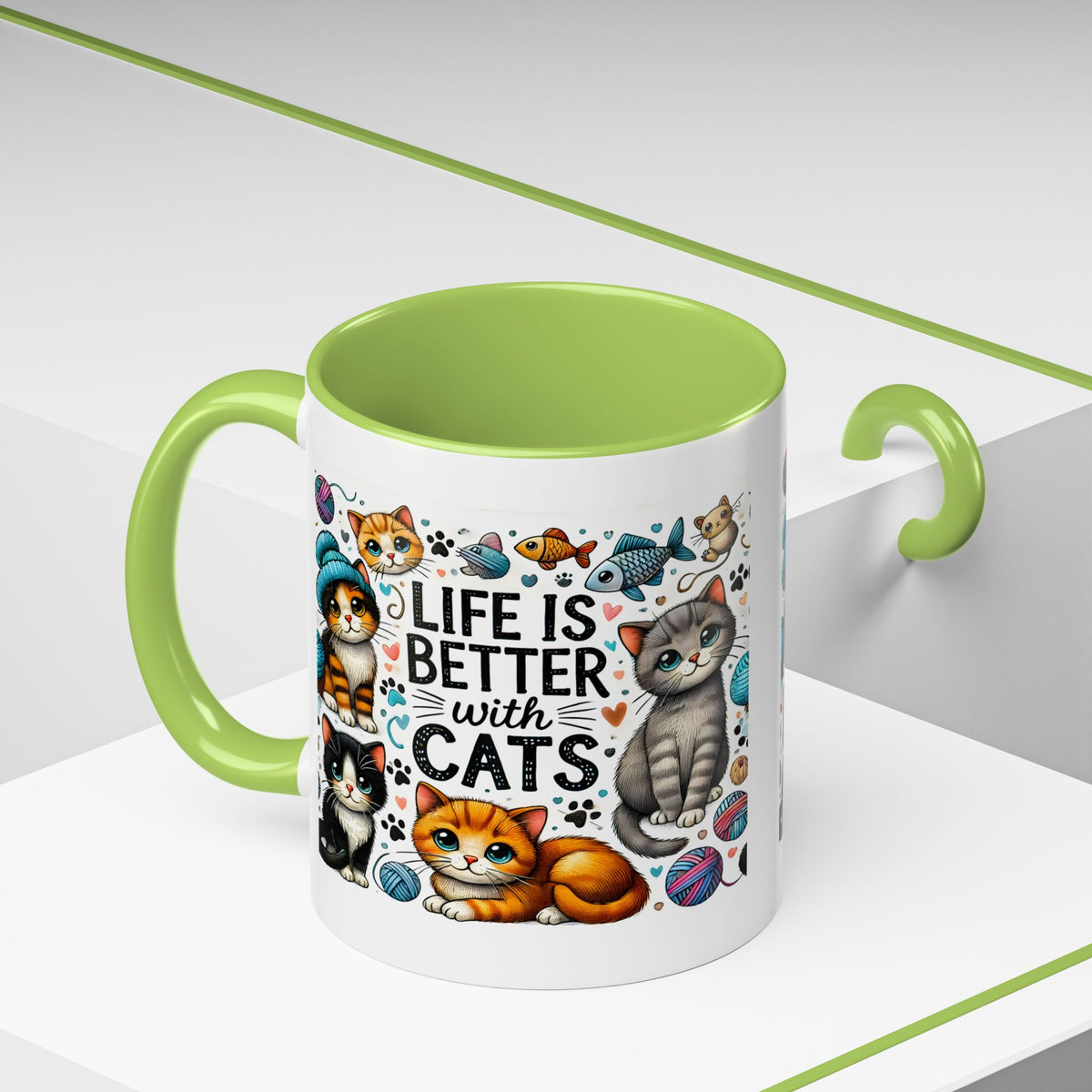 Life Is Better With Cats Accent Coffee Mug – Cute Kitten Ceramic Tea Cup (11/15oz)