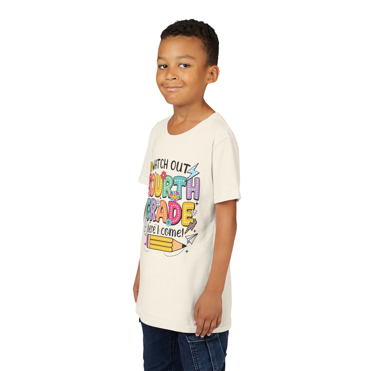 Watch Out Fourth Grade Here I Come Youth T‑Shirt — Back to School Kids Tee