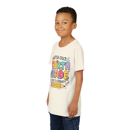 Watch Out Fourth Grade Here I Come Youth T‑Shirt — Back to School Kids Tee