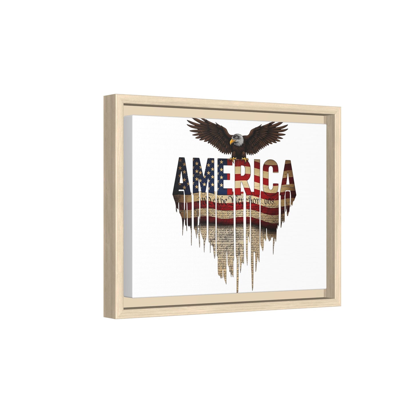 America Eagle Matte Canvas Framed Wall Art — Patriotic USA Flag Typography Print