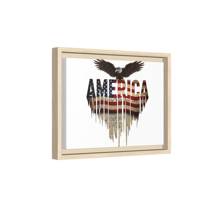 America Eagle Matte Canvas Framed Wall Art — Patriotic USA Flag Typography Print