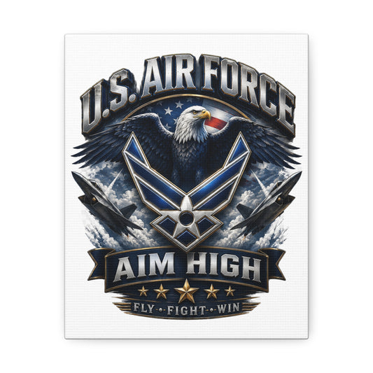 U.S. Air Force Aim High Stretched Canvas – Patriotic Eagle Military Wall Art