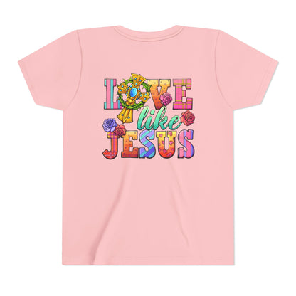 Youth Tee — "Love Like Jesus" Colorful Faith Graphic