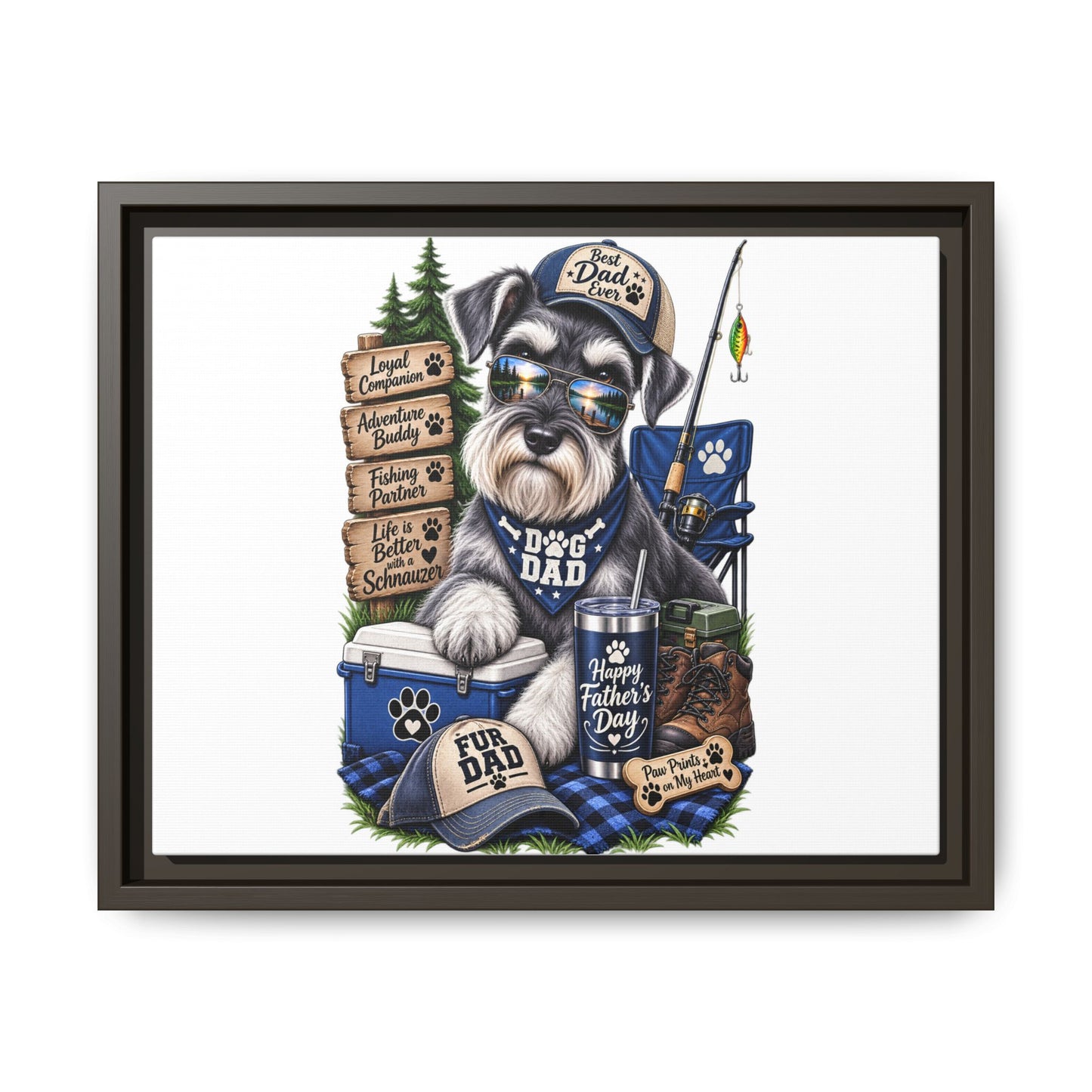 Dog Dad Schnauzer Father's Day Framed Canvas Wall Art — Fishing & Camping Pet Gift