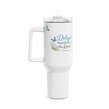 Scripture Tumbler 40oz — "Delight thyself also in the Lord" Floral Butterfly Travel Cup