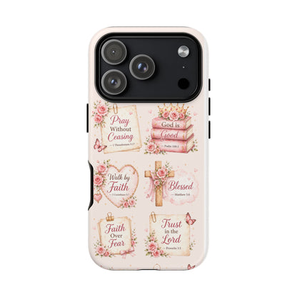 Christian Floral Phone Case — "Pray Without Ceasing" Faith Cross Design