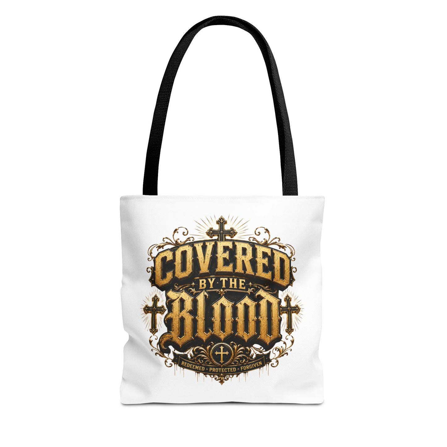 Covered by the Blood Tote Bag — Christian Cross Faith Canvas Tote
