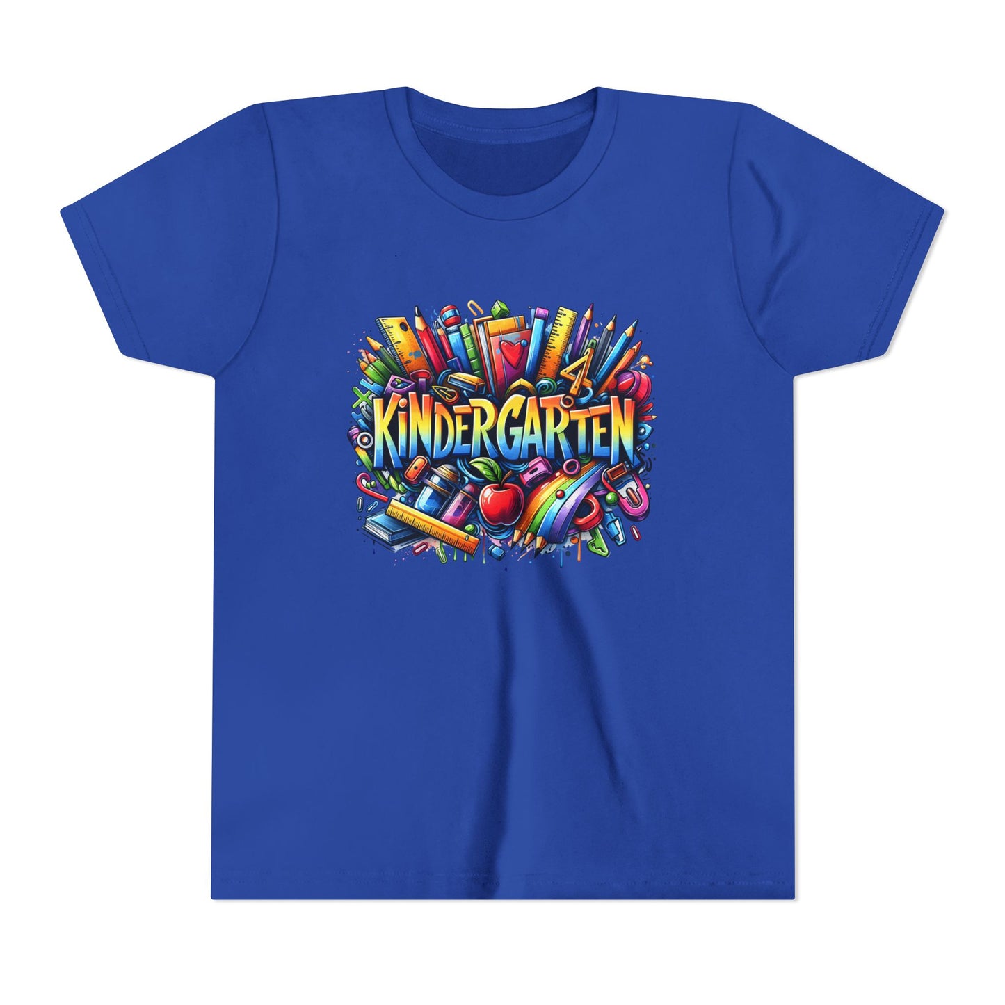 Kindergarten Colorful School Supplies Youth Tee — Back-to-School Kids T-Shirt