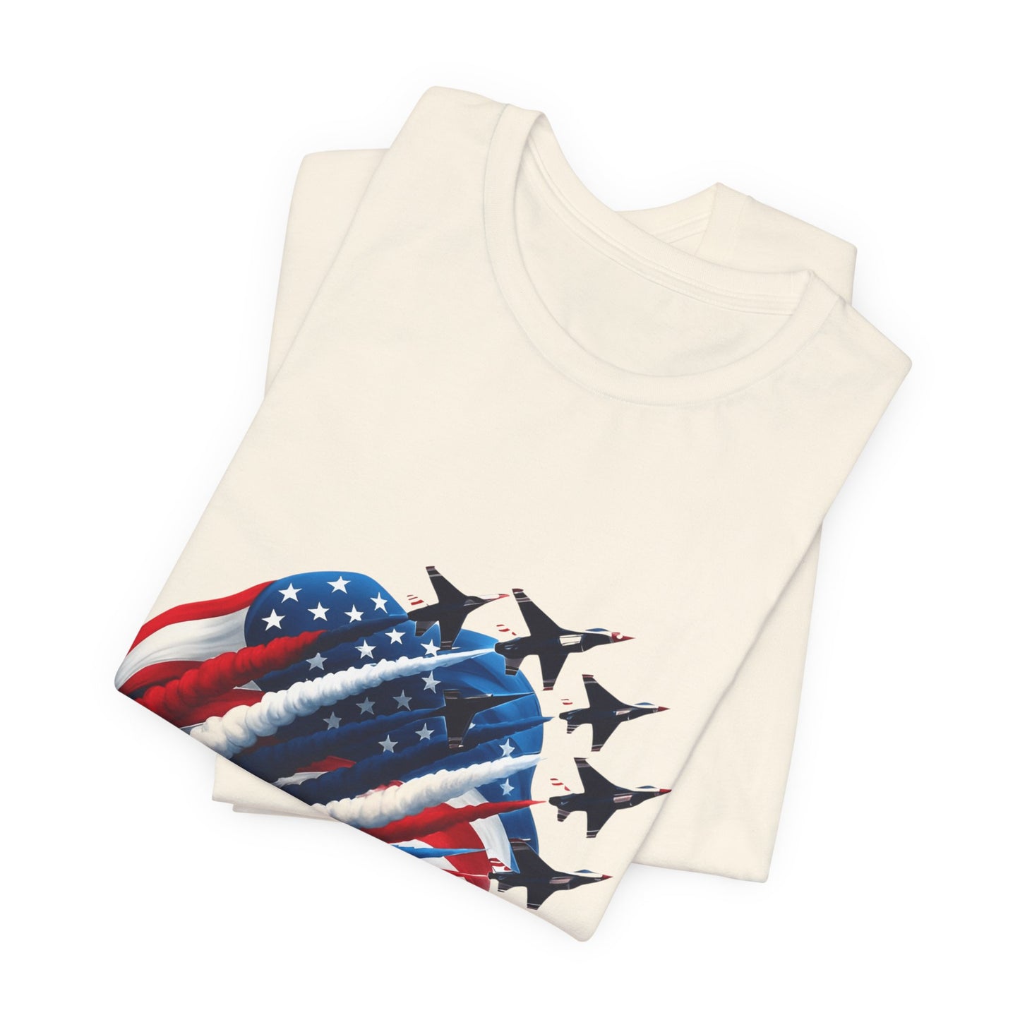 Patriotic Jet Flyover T-Shirt — American Flag Smoke Trail Tee