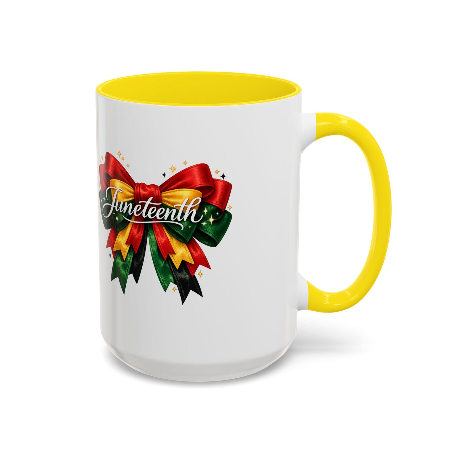 Juneteenth Ribbon Coffee Mug — Black/Red/Green Celebration Accent Mug