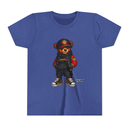Kids Teddy Bear Streetwear Tee — 'Strength' Graphic Youth T-Shirt