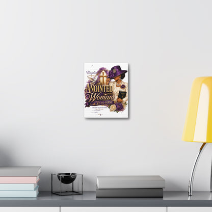Anointed Woman Stretched Canvas — "Called to Serve" Faith Wall Art (Purple Hat & Bible)