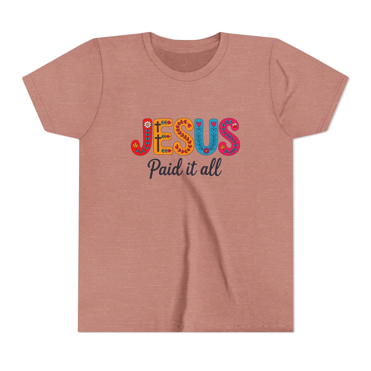 Youth Tee — "Jesus Paid It All" Colorful Faith Graphic