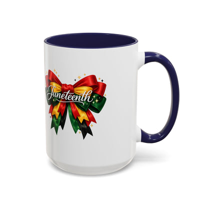 Juneteenth Ribbon Coffee Mug — Black/Red/Green Celebration Accent Mug