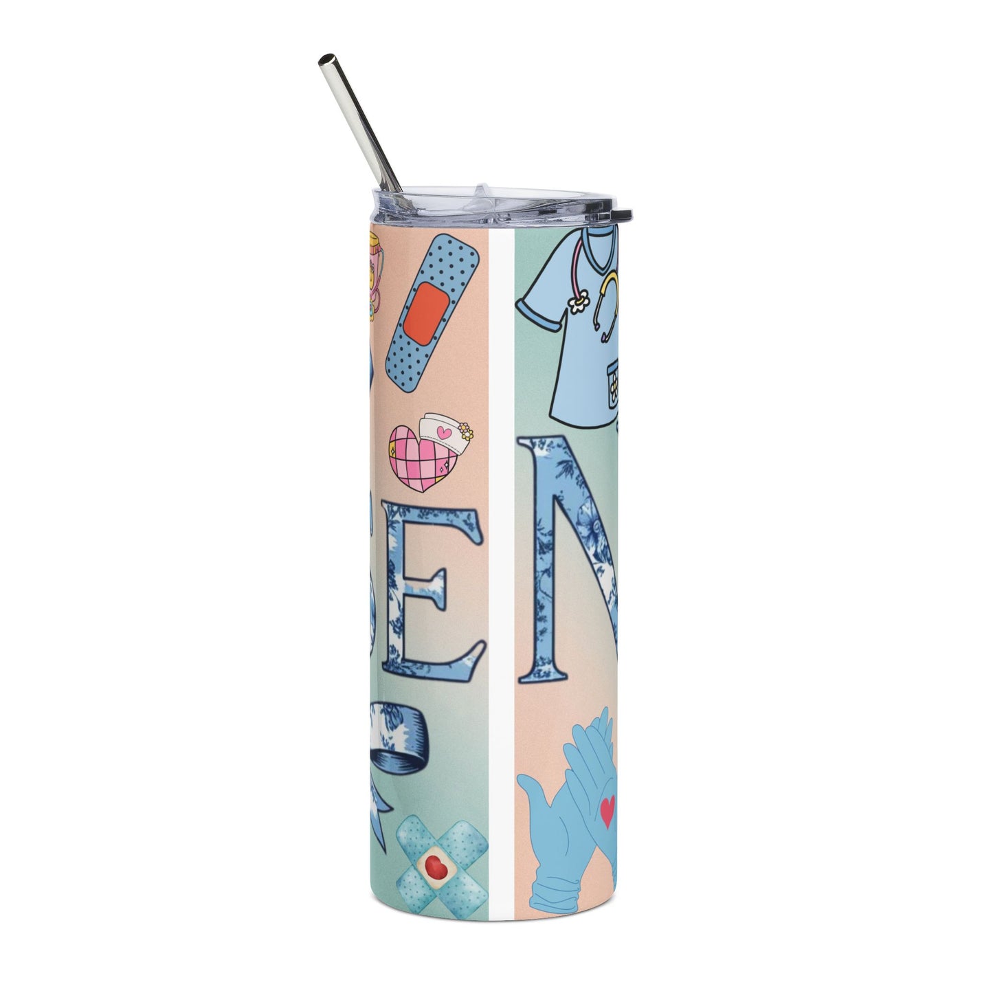 Nurse Stainless Steel Tumbler 20oz — Floral Medical Icons Travel Cup