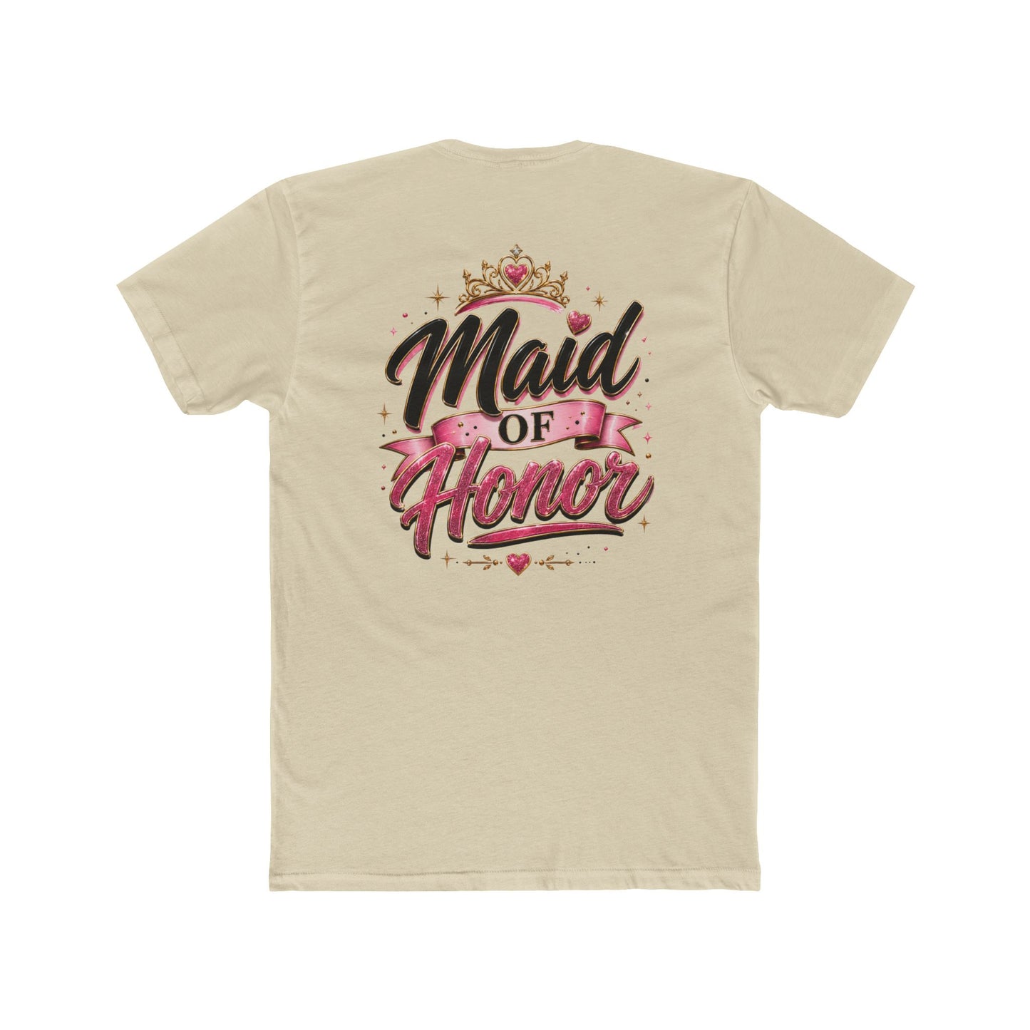 Maid of Honor T-Shirt — Bridal Party Tee with Crown & Pink Ribbon Design