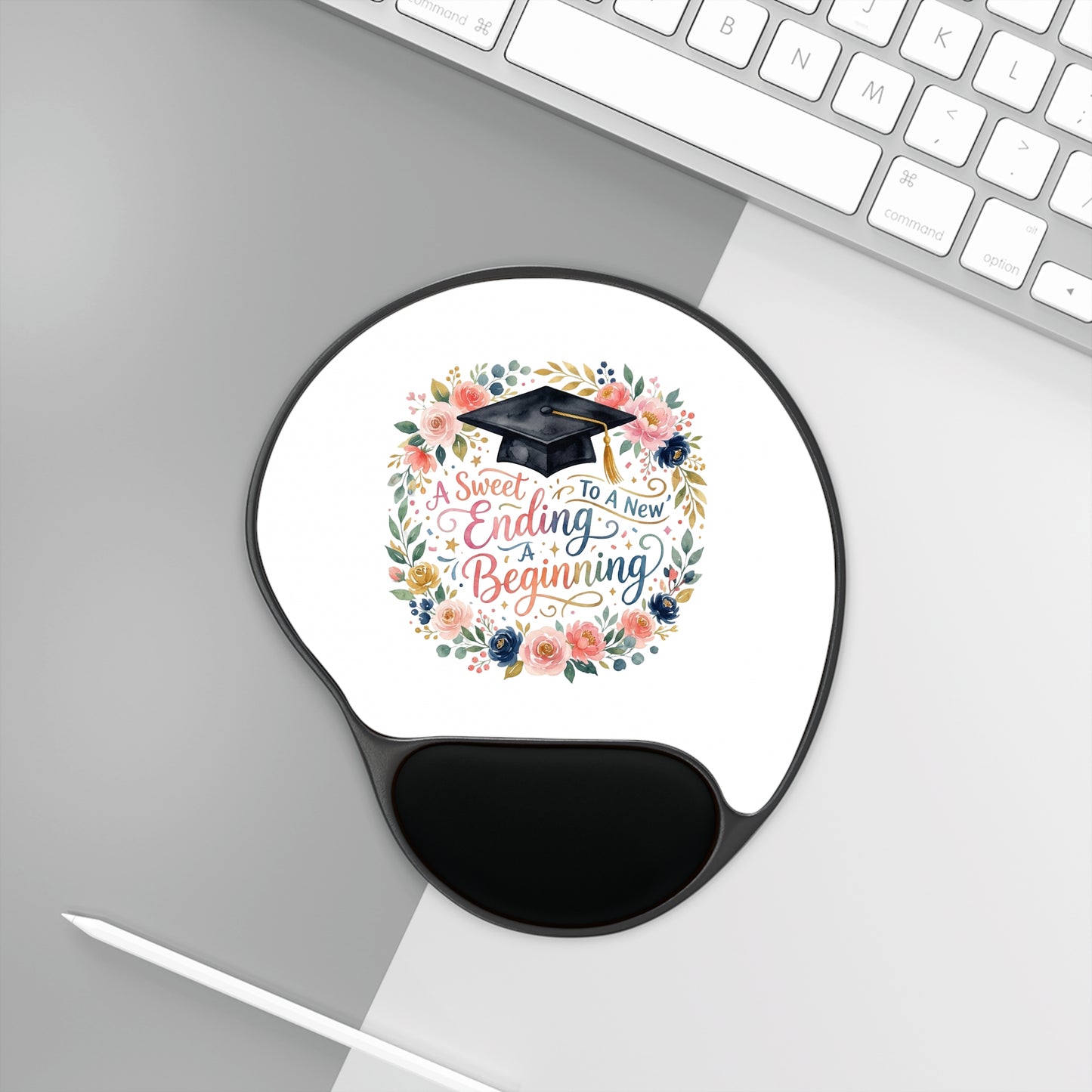 Graduation Floral Mouse Pad with Wrist Rest — "A Sweet Ending to a New Beginning"