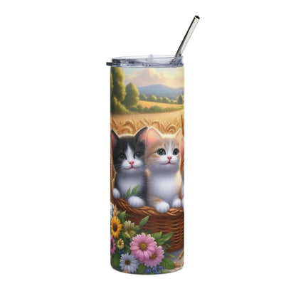 20oz Stainless Tumbler — Cute Kittens in Basket Scenic Farmhouse Design
