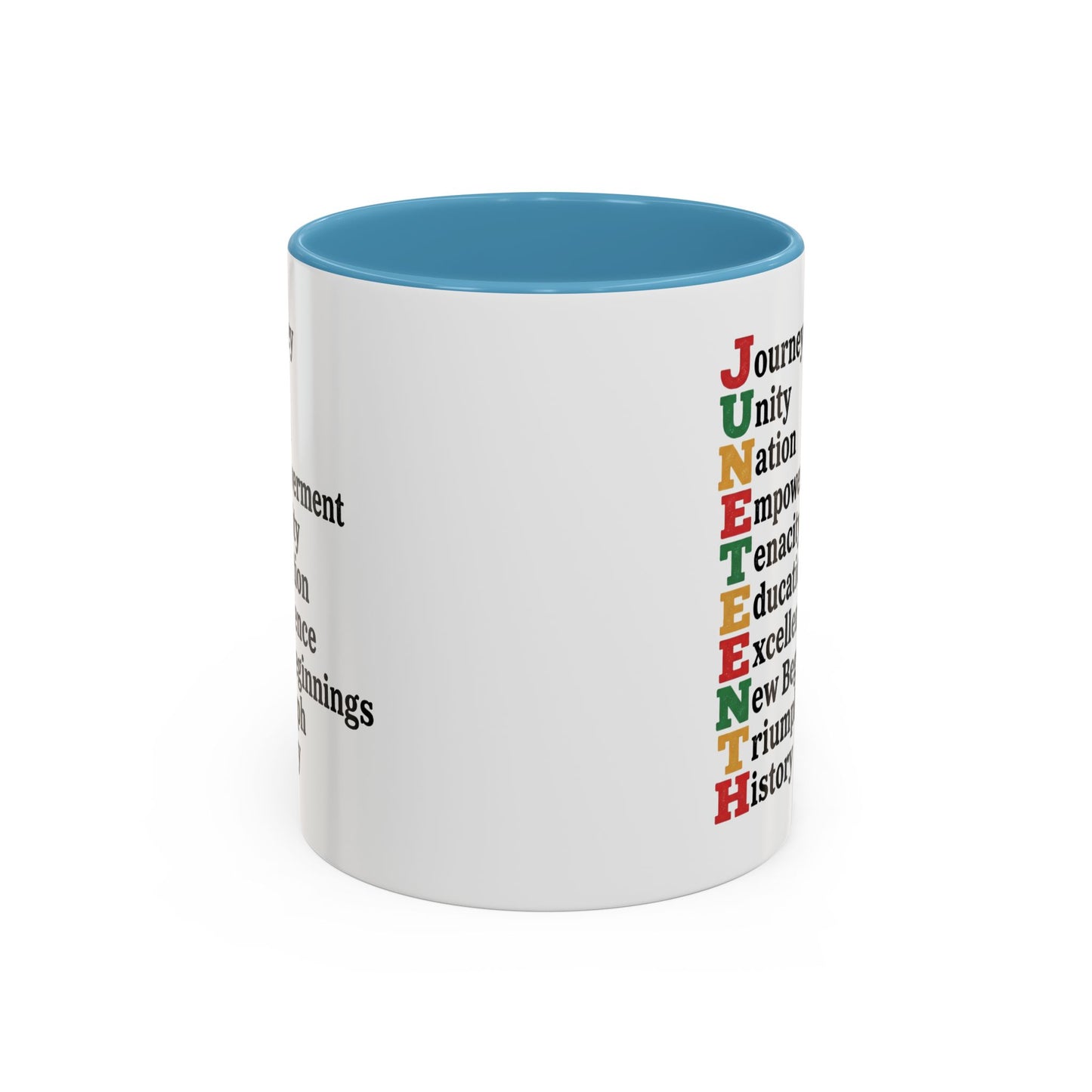 Juneteenth Acronym Accent Coffee Mug – Journey Unity Nation Empowerment (11/15oz)