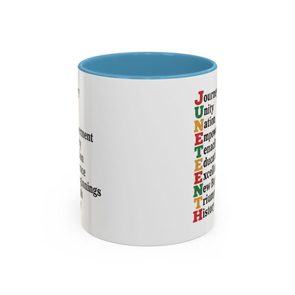 Juneteenth Acronym Accent Coffee Mug – Journey Unity Nation Empowerment (11/15oz)
