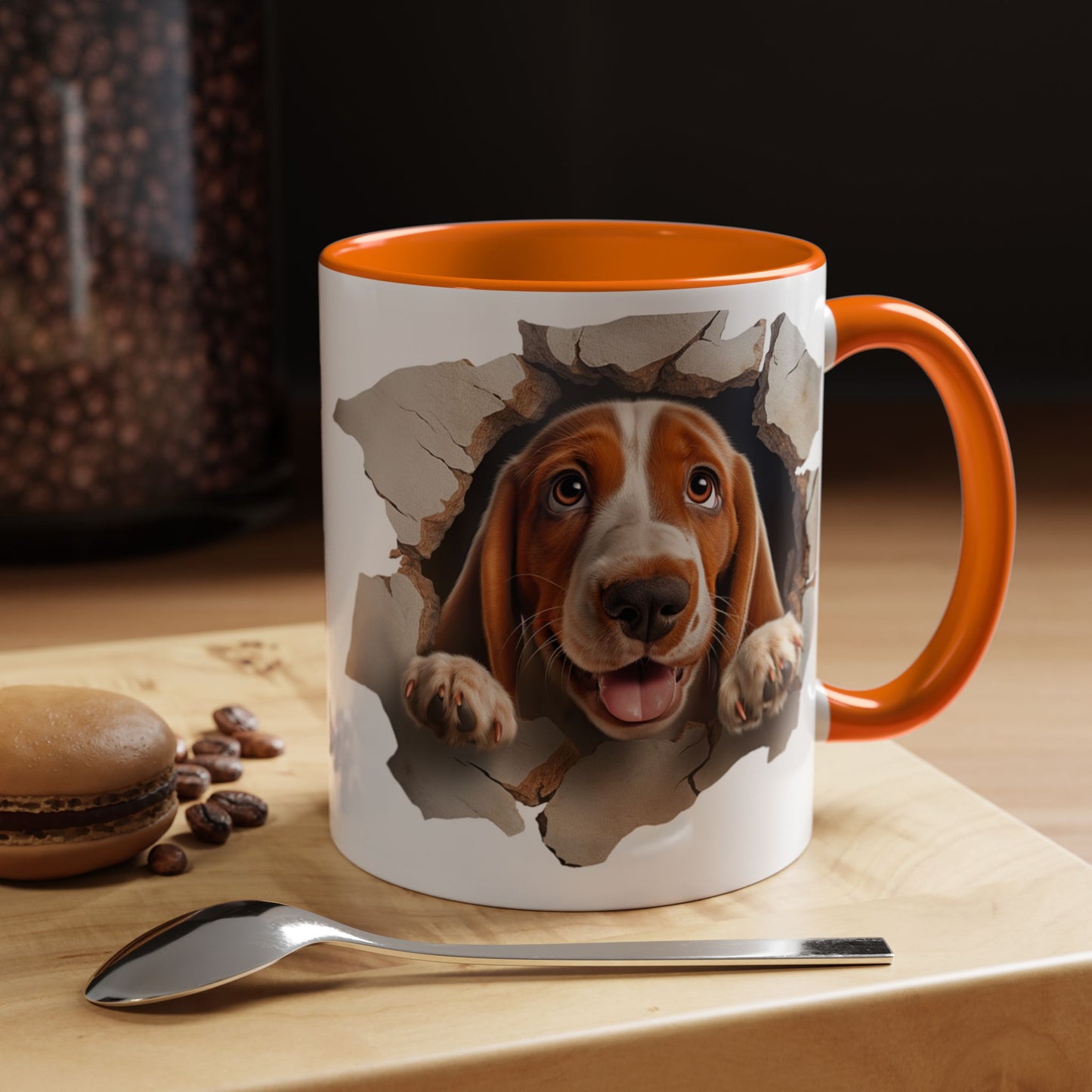 Basset Hound Peek-A-Boo Accent Coffee Mug — Cute Dog Face 11/15oz