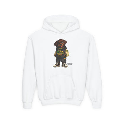 Youth Hoodie — 'Black History Kid' Puppy Graphic Sweatshirt